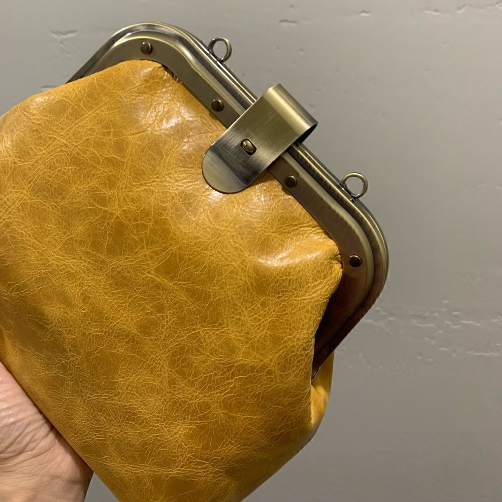 Unique Distressed Leather Handmade Rivet frame Push Lock Purse, Multi Use Style. - Picture 14 of 15